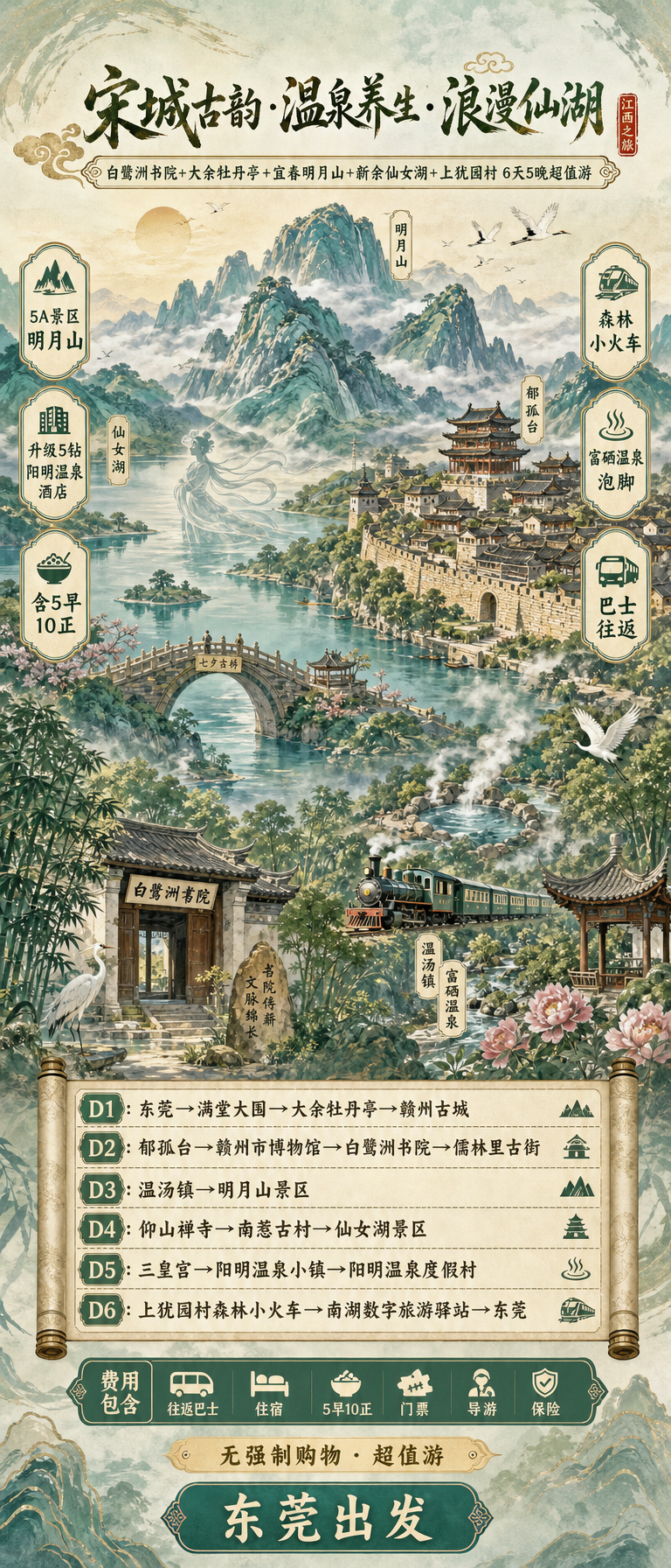 江西之旅青绿山水海报