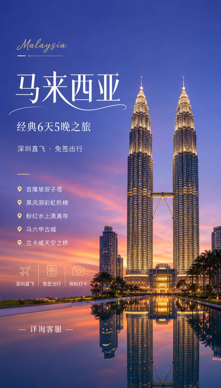 马来西亚双子塔旅游海报