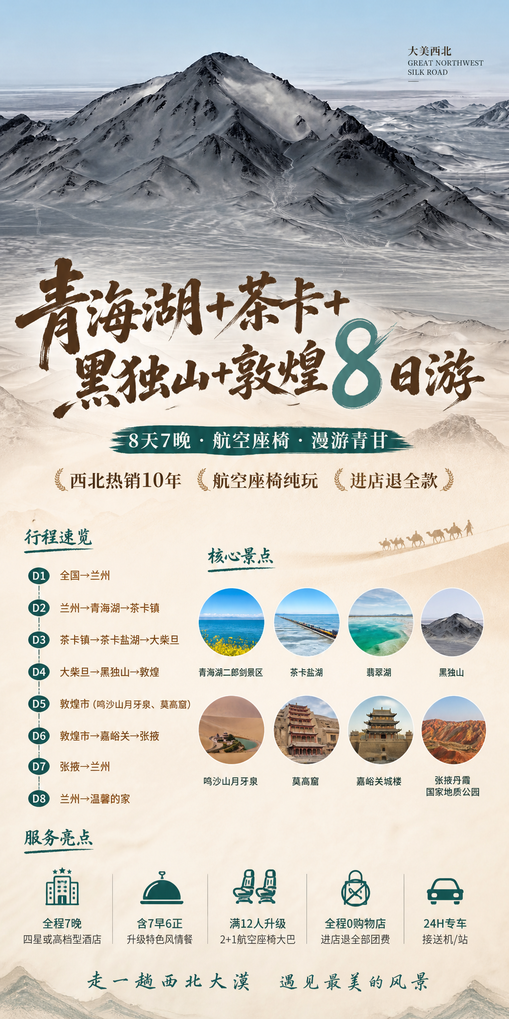 青甘八日游简约海报